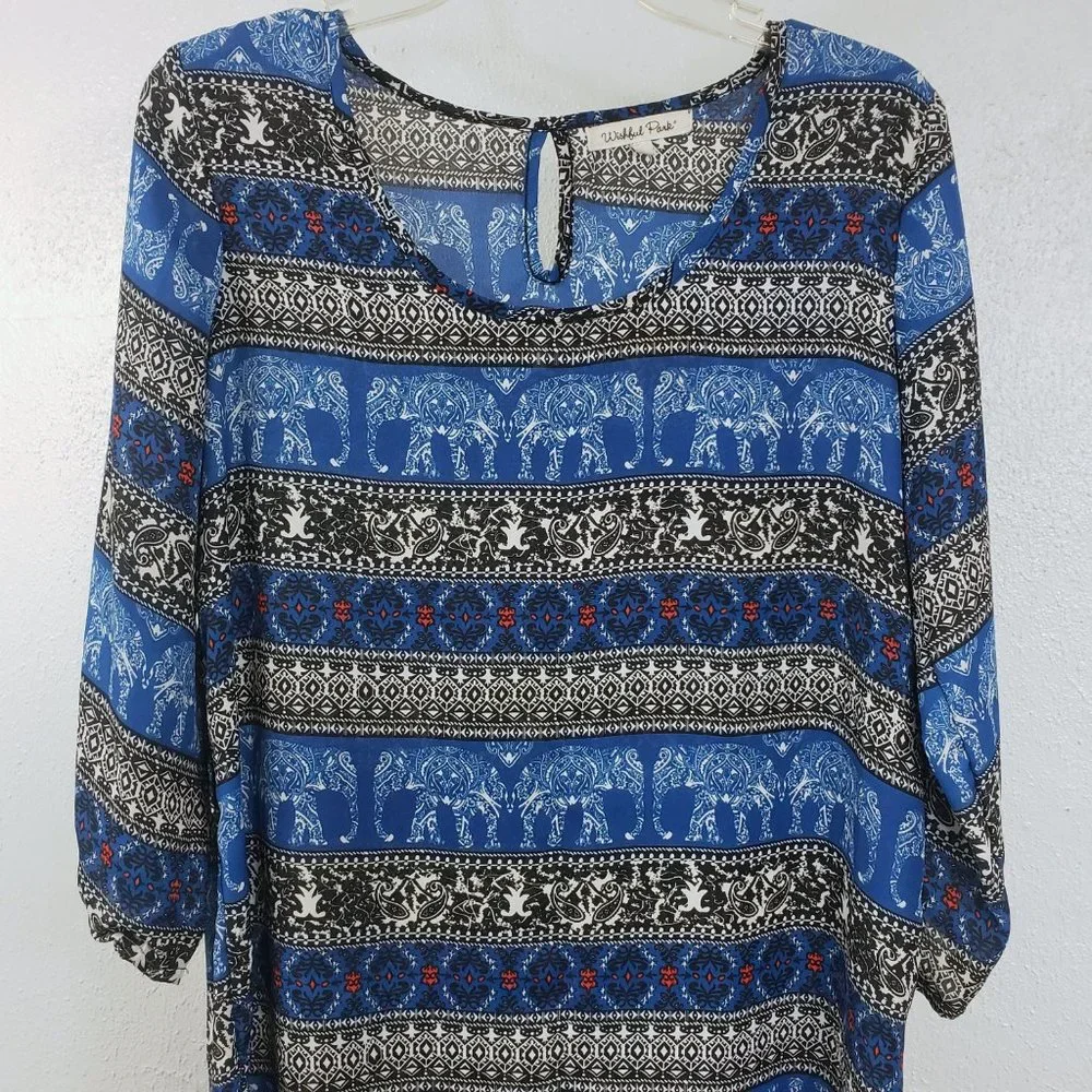 Wishful Park Women's Blue Long Sleeve Scoop Neck Large Top Tunic Shirt Blouse - Picture 2 of 12